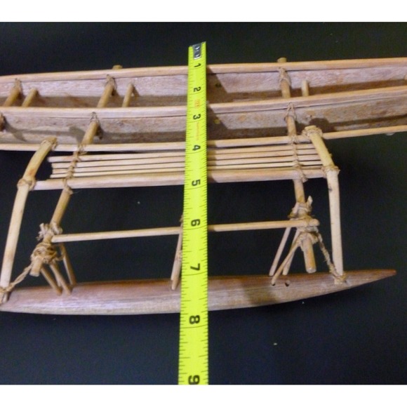 Vintage Handmade Alaskan Wooden Outrigger Canoe Model ~ 16  Vintage Handmade Alaskan Wooden Outrigger Canoe Model ~ 16\'\' L X6\'\' WX 2 1/4\'\' H